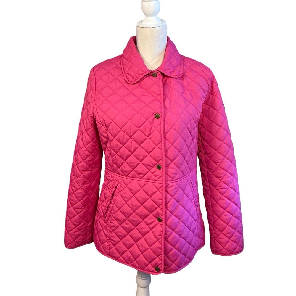 Lauren Ralph Lauren Womens M Quilted Snap Front Jacket Pink Lined Collar Casual